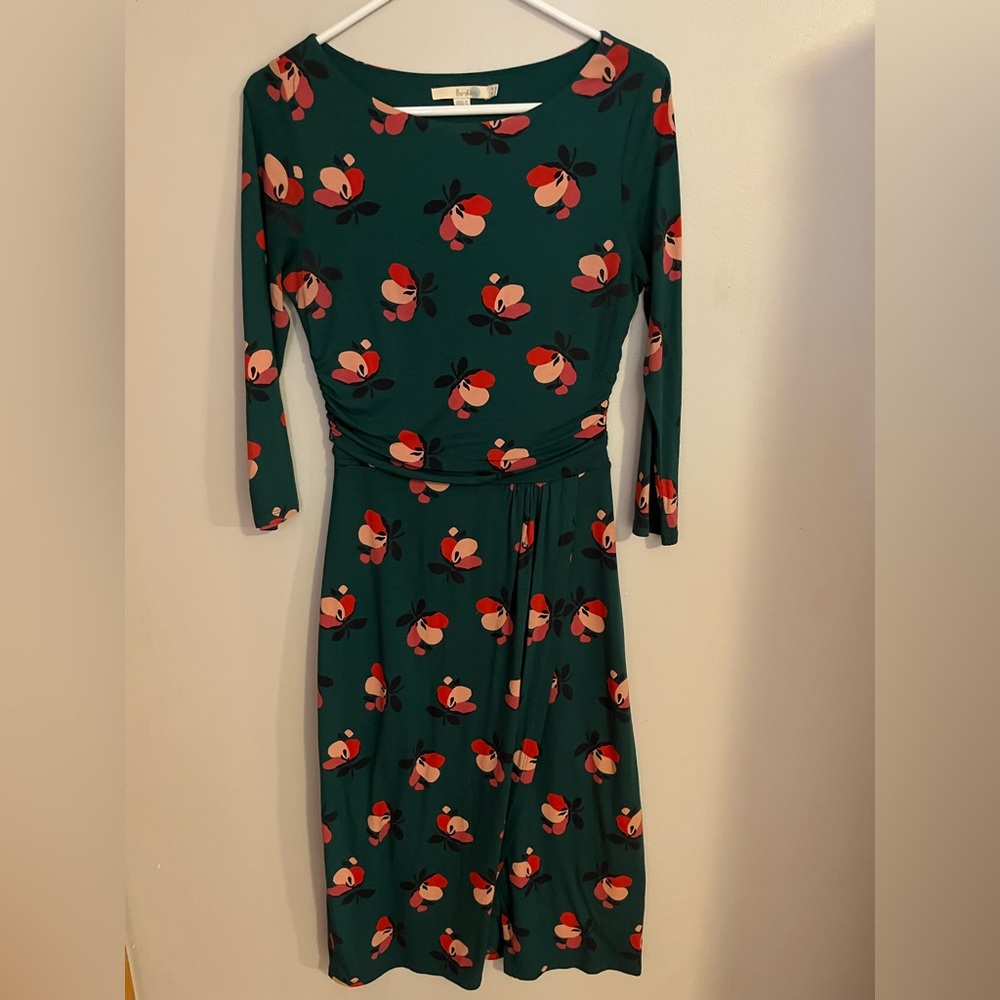 Boden Teal Dress with Pink Floral Pattern